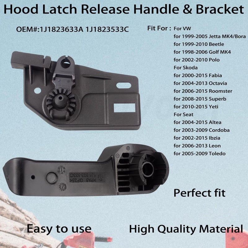 amavoler Hood Latch Release Handle Bracket Black Fit for VW Jetta Golf MK4 Beetle Skoda. OEM#: 1J1823633A 1J1823533C. - Image 2